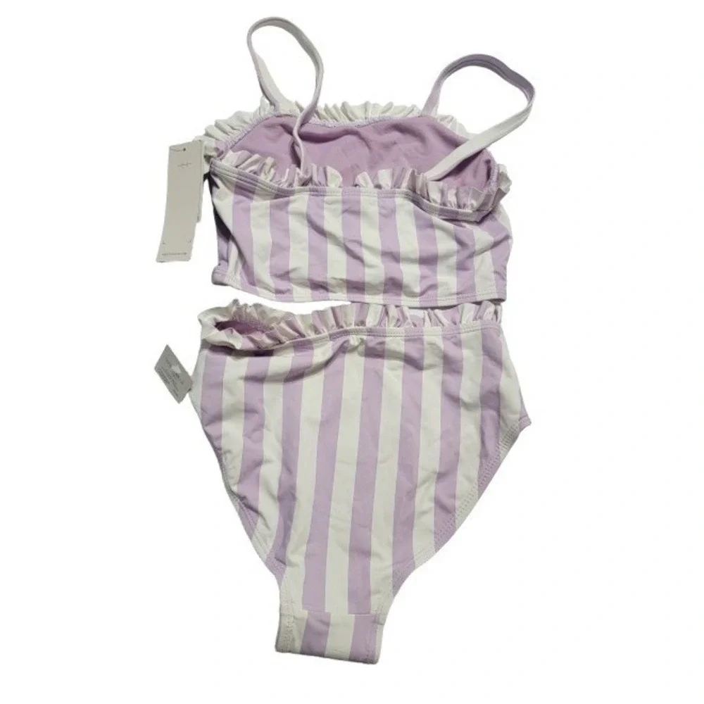 NWT Habitual Kids 10 Purple White Stripe Ruffle Bikini Top & Bottom 120795
